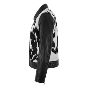 Men’s Genuine Soft Napa Leather <b>Jacket</b> Black White Hair On Hide Biker <b>Jacket</b> Zip Front Real Leather Motorcycle Fashion <b>Jacket</b> - Product Image 3
