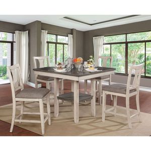 Set da Pranzo Rustico Bianco Antico 5 Pezzi, Sedie Alte Uniche e Tavolo Alto con Ripiano, Mobili Bianco Antico - Product Image 1