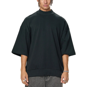 100% Cotton Jersey 240gsm Heavyweight <b>Drop</b> Shoulder Boxy Classic Loose Fit Neck Men's Street Wear T-shirt Triple Needle - Product Image 4