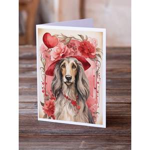 Whimsical A7 Size <b>5x7</b> Blank Note Cards Pack of 8 Afghan Hound Valentine Roses Greeting Cards with <b>Envelopes</b> - Product Image 2