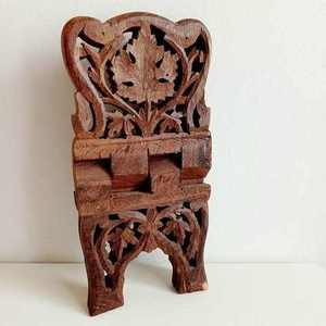 Soporte de Corán de madera tallado a mano con diseño floral Jali calado, soporte para escrituras Rehal, artesanía decorativa antigua - Product Image 1