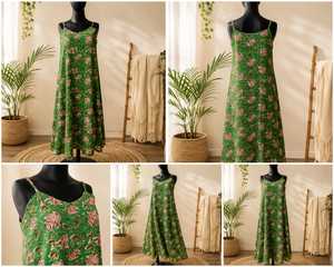 Robe midi vintage à imprimé floral en coton 100% pour femmes, taille naturelle, bretelles spaghetti |   Silhouette évasée respirante et écologique - Product Image 6