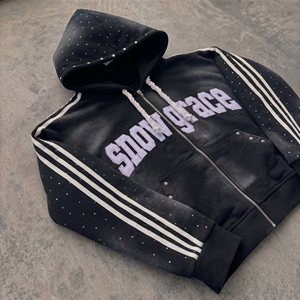 Sudadera con Capucha Snowgrace Unisex, Corte Regular, con Cierre, Estilo Deportivo, Negra con Rayas Blancas, para Otoño - Product Image 6
