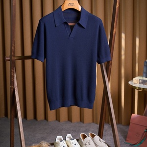 เสื้อโปโลแขนสั้นผู้ชายสีกรมท่า ผ้าถัก ทรงลำลอง สีพื้น ระบายอากาศได้ดี ผ้าฝ้ายทรงปกติ - Product Image 1
