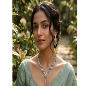 Silver Plated Alloy Jewelry <b>Set</b> With <b>Crystal</b> Rhinestone Tassel Necklace And Earrings For Women Wedding Classic Style - Product Image 1