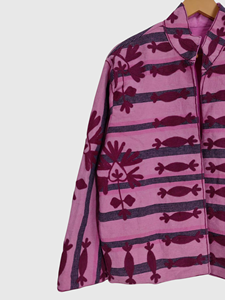 Veste à col mandarin imprimée de fleurs roses, manches longues, style blouson, vêtement de printemps pour adultes, tissu tissé, longueur normale - Product Image 2