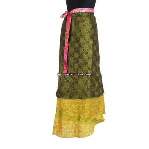 Custom Size Women's Vintage Silk Sari Long Length <b>Wrap</b> <b>Skirt</b> Multi-Color 2-Layer Reversible Plus Size Pencil <b>Skirt</b> For Wear - Product Image 1
