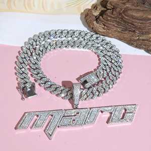 <b>Iced</b> <b>Out</b> Letter Pendant Necklace, Custom Cuban <b>Chain</b>, Hip Hop Jewelry, 925 Silver Hip hop style Necklace, Moissanite Jewelry - Product Image 2