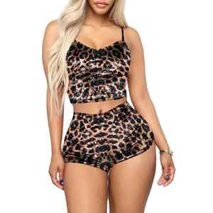 Ensemble pyjama femme sans manches à volants imprimé léopard, débardeur et pantalon, tenue de détente 2026 - Product Image 6