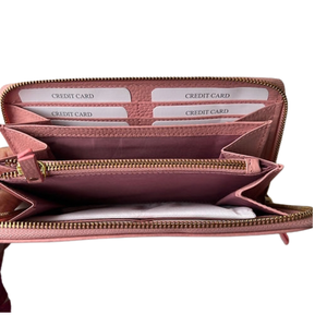 Women's <b>Pink</b> Zip Around Wallet with Embossed AKA Lettering, Long Faux Leather Clutch <b>Purse</b> with Card Slots and Coin Pocket - Product Image 3