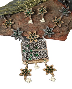 Conjunto de Collar y Pendientes de Flores en Dos Tonos con Circonitas, Chapado en Oro Antiguo, para Mujer, Regalo de Boda, Compromiso o Aniversario - Product Image 1