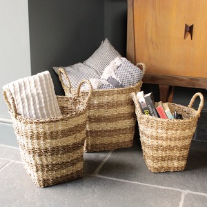 Panier de rangement rayé en jonc de mer naturel, fait main, vente en gros, écologique, fabriqué au Vietnam - Product Image 4