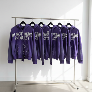 Sweat à capuche zippé streetwear en gros, haute qualité, personnalisé avec strass, 100% coton molletonné, impression sérigraphique, faible MOQ - Product Image 5