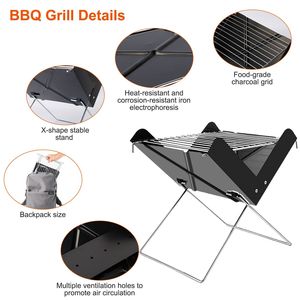 Griglia BBQ Portatile Pieghevole da Tavolo per Esterni con Barbecue a Carbone a X per Campeggi e Picnic - Product Image 2