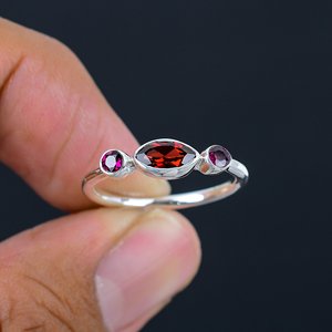 Anillos de Plata de Ley 925 con Granate Rojo, Corte Marquesa, Diseño Único, Románticos, para Mujer, Bodas y Fiestas, Venta al Por Mayor - Product Image 5