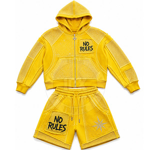 Stylish Windbreaker <b>Shorts</b> Set Raised Puff Print Hooded Jacket Elastic <b>Shorts</b> Windbreaker <b>Shorts</b> Set - Product Image 2