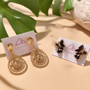 Fashion Drop Earrings-Combo 10 Designer Golden and Black Stud Earrings - Product Image 3