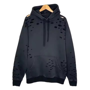 Sweat-shirt à capuche personnalisé en gros, épais, en molleton bouclette délavé, effet vieilli, 400 GSM, coupe classique, noir gaufré, 100% coton - Product Image 6