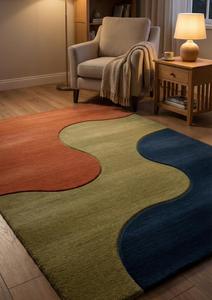Luxury Modern Abstract Color <b>Block</b> Hand Tufted Wool Anti-Slip Medium Pile Area Rug Soft Commercial Cotton Canvas Backing Living - Product Image 4