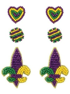 Pendientes de Flor de Lis con Cuentas, Pendientes Colgantes de Moda con Pedrería Multicolor para Mujeres y Niñas, Ideales para Mardi Gras - Product Image 4