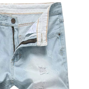 Shorts en jean respirants de haute qualité pour hommes, short en denim tendance bleu clair, short en denim déchiré, streetwear, style estival - Product Image 6