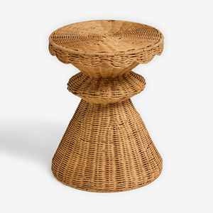 Mesa de centro redonda de madera, mesitas de noche de ratán hechas a mano, muebles para el lado del sofá, mesitas auxiliares con almacenamiento. - Product Image 2