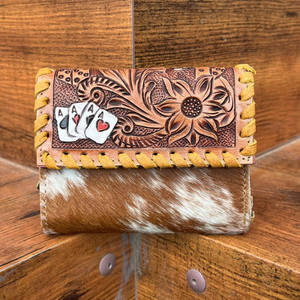 Véritable Western Designer En Cuir Outillé À La Main Femmes Embrayages Élégant Sac À Main Vente Chaude Véritable Cuir De Vachette Mince Titulaire De La Carte Portefeuilles - Product Image 3