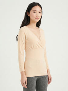Bmama Haut de nuit de maternité beige à manches longues, pyjama d'allaitement, vêtement d'intérieur pour la grossesse, chemise de nuit, vente en gros - Product Image 3