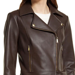 Custom Women Genuine Leather <b>Jacket</b> New Stylish Slim Fit Windproof Bomber <b>Biker</b> <b>Jacket</b> Long Sleeve Casual Outdoor Wear - Product Image 4