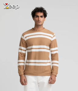 XEEP – Nouveau T-shirt personnalisé à manches longues pour homme, en jersey uni polyester/coton, tricoté, brodé, avec fermeture éclair frontale, détection par aiguille, 180 grammes, en stock - Product Image 1