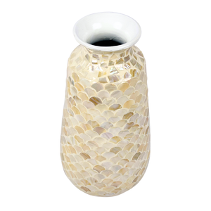 Jarrón de cerámica Art Deco rústico Vintage alto, incrustaciones de perlas Madre, jarrón de mesa decorativo hecho a mano para boda, patrón de vieira cónico - Product Image 3