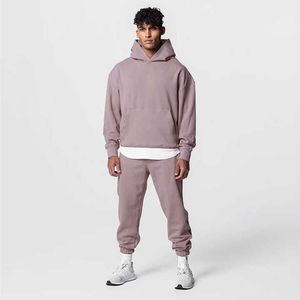 OEM Men's Custom Digital Printed 100% Cotton 400gsm Breathable Streetwear Hooded <b>Straight</b> Leg Winter Tracksuit Cotton Sweatsuits - Product Image 4