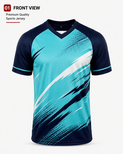 Camiseta de Fútbol Unisex Azul con Cuello en V, Manga Corta, Absorbe la Humedad, 100% Poliéster, Ropa Deportiva, Primavera Verano, Corte Holgado - Product Image 1
