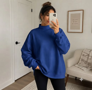 Sweat-shirt à col montant en molleton brossé surdimensionné pour femme, vêtements chauds et confortables, fabricant d'usine - Product Image 1
