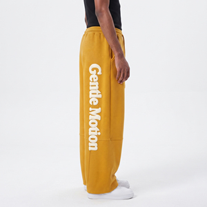 Men Cotton <b>Puff</b> Print Sweat Pants Drawstring Waist Baggy Full Length Trouser Men Casual Street Wear Fleece Sweat Pants Men - Product Image 3