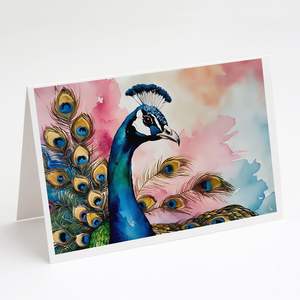 Whimsical Peacock A7 Tamaño 5x7 Tarjetas de notas en blanco Paquete de 8 con sobres Tarjetas de felicitación - Product Image 1