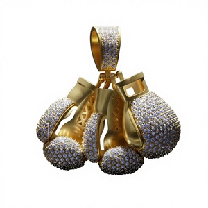 Triple Boxing <b>Gloves</b> Pendant Handcrafted in 925Yellow Gold Featuring Micro Pave Set Diamonds with High Polish Gold Accents - Product Image 1