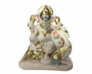 Statue de Ganesh en marbre avec Mushak, 4 pouces, blanc doré, figurine décorative Ganpati Bappa pour temple, Diwali, Pooja, bureau et maison - Product Image 3