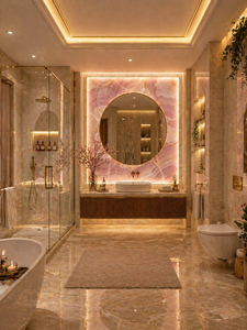 Espejo de Pared Cuadrado de Cuarzo Rosa, Decoración de Baño de Piedra Rosa de Lujo, Espejo de Vanidad Moderno para un Interior de Hogar Elegante - Product Image 2