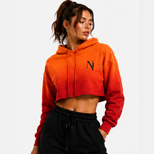 Sweat-shirt à capuche court pour femme, couleur unie, manches longues, style décontracté, vêtement d'automne, 100% coton, design personnalisé - Product Image 6
