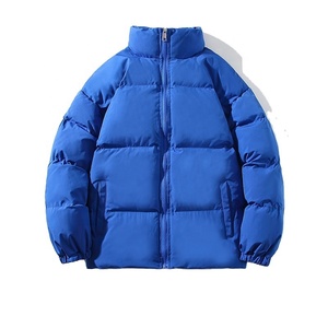 Black Puffer Jacket Solid Color Windproof Thick Polyester Casual Zipper Closure Stand Collar Regular Length Winter <b>Coat</b> - Product Image 2