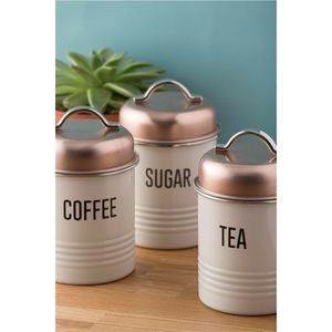 Vintage Enamel Bread Box & Kitchen Canister <b>Set</b> White Metal Bread Bin Coffee Tea Sugar Container <b>Set</b> for Farmhouse Home Decor - Product Image 2