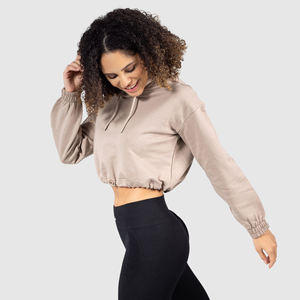 Sudadera con capucha corta para mujer 100% algodón, superventas 2026, con logo personalizado, bloques de color, fina, tipo jersey, para invierno, con capucha y técnica de lavado. - Product Image 2