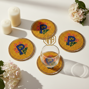 Sous-verre en perles de verre sur mesure 2026, écologique, diamètre 100 mm, motif lettre, élégant, tissé à la main, pour table raffinée - Product Image 1