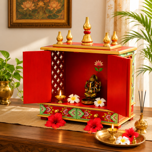 Temple en bois Mandir Pooja Ghar Mandap pour la prière avec peinture traditionnelle des dieux, armoire de décoration Pooja avec cadeaux, décoration intérieure - Product Image 1