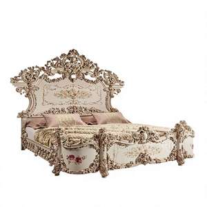 Cama de Matrimonio de Madera Maciza Tallada a Mano de Lujo Real, Muebles de Dormitorio Personalizados de Estilo Antiguo - Product Image 2
