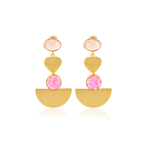 Elegantes Pendientes de Cuarzo Champán Hidro y Druzy Rosa con Engaste de Latón Bañado en Oro, Joyería Artesanal de Piedras Preciosas para Mujer - Product Image 1