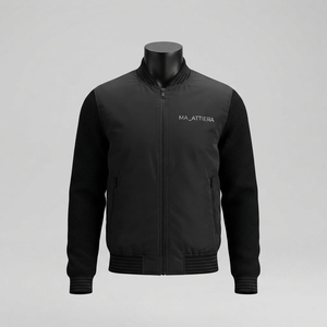 Chaqueta bomber ligera negra para hombre con mangas de punto, cierre de cremallera, estilo casual, personalizada, ropa de calle. - Product Image 1
