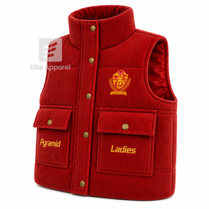 Custom NSPDK sorority Puffer vest embroidered logo on front red and gold color <b>sleeveless</b> jacket for female - Product Image 2