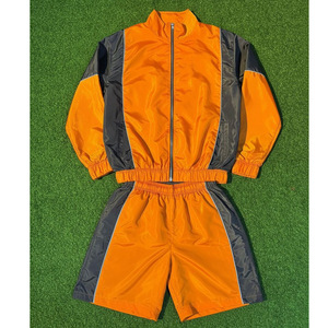 Ensemble de survêtement patchwork personnalisé streetwear fin deux pièces avec veste courte zippée en nylon et polyester coupe-vent pour homme - Product Image 4